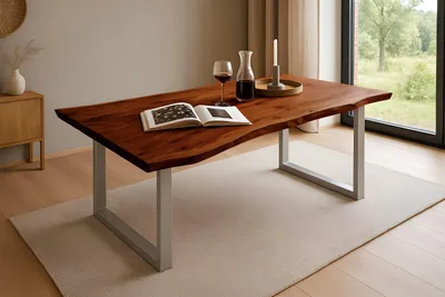 Produktbild von Esstisch Baumkante massiv Akazie nussbaum 120 x 80 silber QUINN