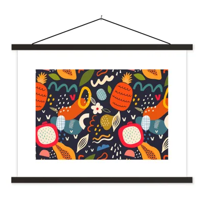 Produktbild von MuchoWow® Textilposter Ananas - Obst - Blume - Birne 40x30 cm mit schwarzem Rahmen - Dekorationen