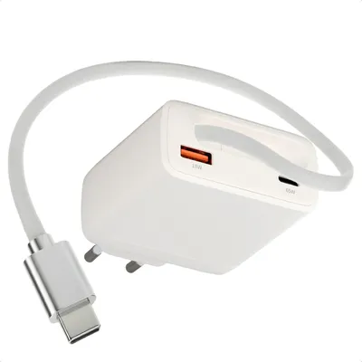 Productafbeelding van imoshion GaN Oplader met uittrekbare USB-C kabel 65W - USB-A + USB-C - Wit