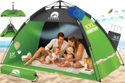 Zdjęcie produktu dla ELONEO – rozkładany namiot plażowy z ochroną UV 80+, łatwy montaż, kompaktowy, z torbą transportową, osłona przeciwsłoneczna i wiatrochronna dla dzieci i dorosłych – XXL zielony