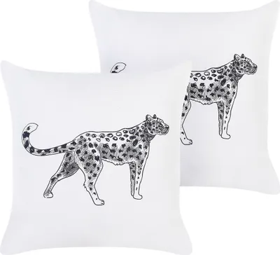 Obrázek produktu pro BELIANI Sada 2 dekoračních polštářů bílé/černé 45 x 45 cm samet zvířecí motiv moderní styl tradiční styl obývací pokoj ložnice