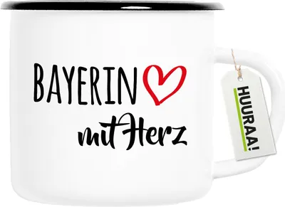 Produktbild von Huuraa Emaille Tasse Bayerin mit Herz 300ml Vintage Campingbecher Geschenkidee