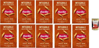 Produktbild von Barilla Integrale Mezze Penne Rigate – Vollkorn Hartweizennudeln mit Rillen für extra Saucenhaftung – ballaststoffreich, 100% Vollkorn – Kochzeit al dente 10 Min 10x 500g + Italian Gourmet polpa 400g
