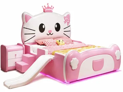 Produktbild von Rosa Kinderbett mit Rutsche und Treppe Bett für Mädchen  Kätzchen