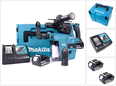 Produktbild von Makita DHR 243 RTJV Akku Bohrhammer 18 V 2,0 J SDS plus Brushless + 2x Akku 5,0 Ah + Ladegerät + Staubabsaugung + Makpac