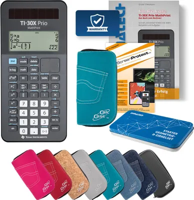 Produktbild von TI-30X Prio MP Taschenrechner mit Tasche türkis, Schutzfolie, Buch & Zirkel Set