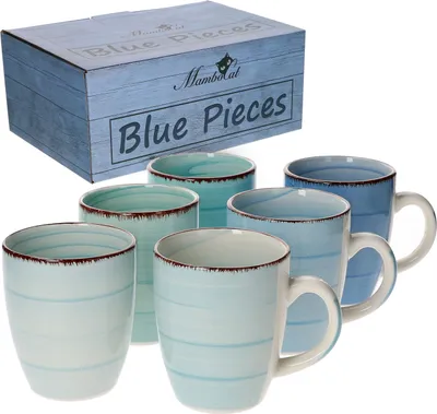Produktbild von 6dílná sada hrnků na kávu Blue Tones 350 ml Porcelánové šálky Kulaté hrnky na pití Nádobí