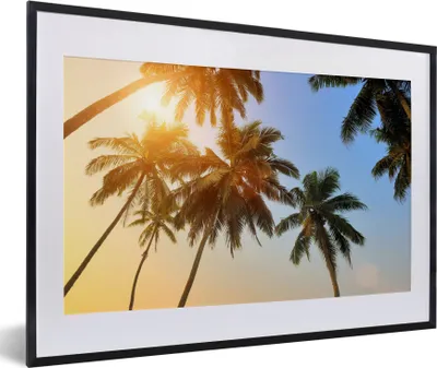 Produktbild von MuchoWow® Gerahmtes Poster Palme - Sonne - Sommer - Tropisch 60x40 cm - Poster mit Schwarzem Bilderrahmen Wandposter Rahmen Foto Bilder - Schlafzimmer - Plakat in Rahmen - Drucken