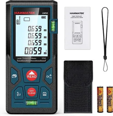 Obrázok produktu pre Laserový diaľkomer s dosahom 50 m, rýchle meranie, vodotesný (IP54)