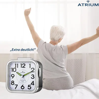 Produktbild von Seniorenwecker Schwarz Analog - Stille Alarmuhr ohne Ticken