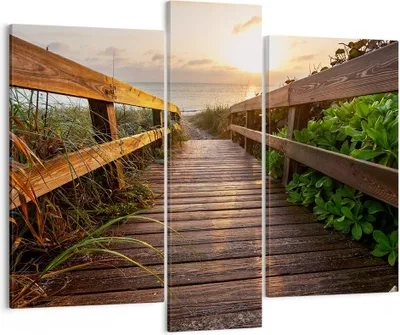 Produktbild von Bild auf Leinwand - Leinwandbild - Fußgängerbrücke Meer Strand Ufer - 95x80cm - Wand Bild - Wanddeko - Leinwanddruck - Bilder - Kunstdruck - Wanddekoration - Leinwand bilder - Wandkunst - CB95x80-2617