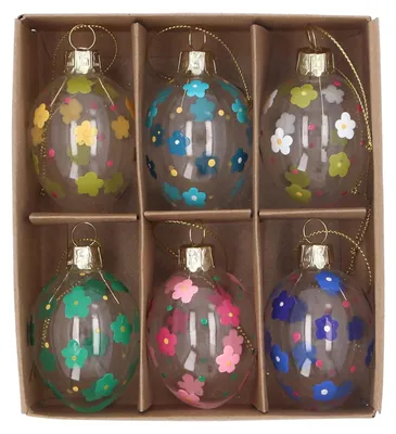 6 farbenfrohe Blumen-Glas-Eier als Osterdekoration