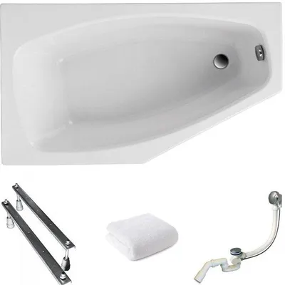 Produktbild von Aqua For You | Polimat Badewanne - 140x80 Cm - Antibakterielle Beschichtung - Asymmetrische - Mit Siphon Und Füßen - Links - Eckbadewanne - Acryl