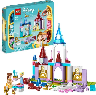 Produktbild von LEGO 43219 Disney Princess Kreative Schlösserbox, Spielzeug Schloss Spielset mit Belle und Cinderella Mini-Puppen und Steine Sortierbox, Reisespielzeug für Mädchen und Jungen ab 6 Jahren