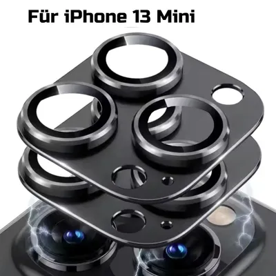 A close-up view of camera lens protectors for an iPhone 13 Mini, stacked on top of each other.