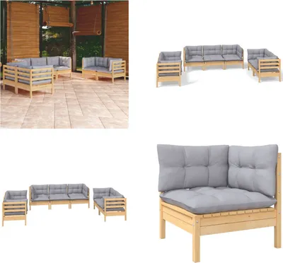 Produktbild von vidaXL 7 tlg. Garten Lounge Set mit Grauen Kissen Kiefer Massivholz - Garten-Lounge-Set - Garten-Lounge-Sets - Gartenmöbel-Set - Gartenmöbel-Sets