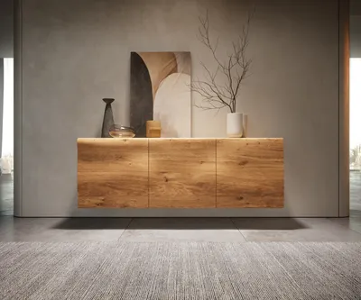 Produktbild von DELIFE Sideboard New Live-Edge 145 cm Eiche Natur 3 Türen schwebend