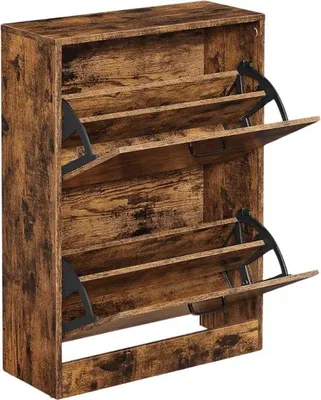 Obrázok produktu pre Skriňa na topánky s 2 výklopnými dvierkami, nastaviteľnými priečkami, na 12 párov dámskych topánok, vintage, 60 x 24 x 83,5 cm