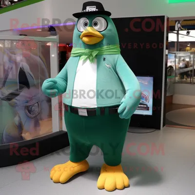 Produktbild von Grüner REDBROKOLY Pinguin Maskottchen Kostüm charakter gekleidet mit einem Hemd und Armbanduhren