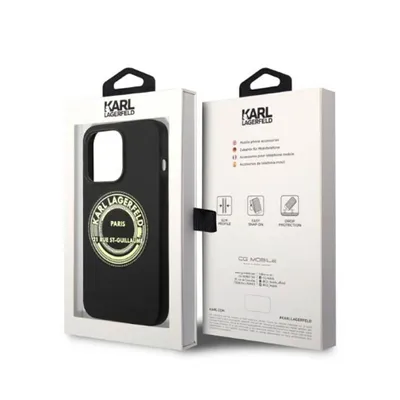 Produktbild von Karl Lagerfeld Soft Cover Silicone RSG Black, für Apple iPhone 14 Pro, KLHCP14LSRSGRCK