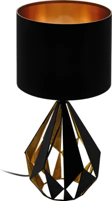 Produktbild von EGLO Tischlampe Carlton 5, Vintage Tischleuchte, Nachttischleuchte aus Stahl und Stoff, Farbe: Schwarz, kupfer, Fassung: E27, inkl. Schalter