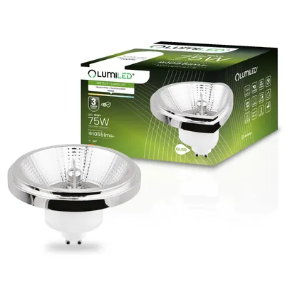 Produktbild von Lumiled LED-Leuchtmittel ES111 GU10 Fassung 230V 10W (Entspricht Halogen 75 Watt) Neutralweiß 4000K 24° Abstrahlwinkel Silber 1055 Lm Ra>90 Aluminium