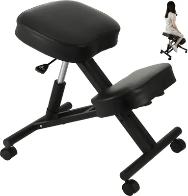 Image de VEVOR : Tabouret ergonomique en PVC, réglable en hauteur avec roulettes, capacité de 120 kg. Fauteuil ergonomique pour soulager les douleurs, réglable de 53 à 71 cm, avec structure en acier. Idéal pour le bureau ou le domicile