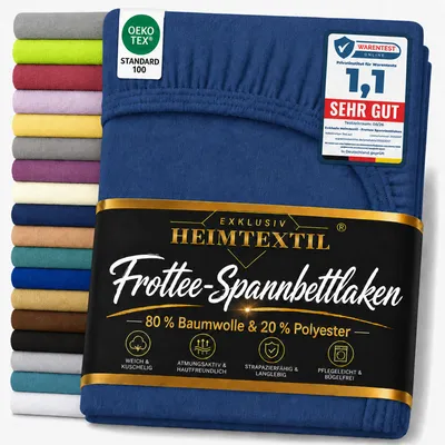 Produktbild von EXKLUSIV HEIMTEXTIL Frottee Spannbettlaken 140 - 160 x 200 cm Navyblau 80% Baumwolle 20% Polyester Bed-Sheet Bettlaken Spannbetttuch Topper Leinentuch