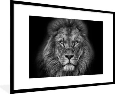 Produktbild von MuchoWow® Gerahmtes Poster Tiere - Löwe - Schwarz - Weiß - Porträt 90x60 cm - Poster mit Schwarzem Bilderrahmen Wandposter Rahmen Foto Bilder - Wanddekoration - Fotos