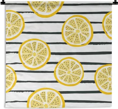 Produktbild von MuchoWow® Wandteppich Wandbehang Zitrone - Sommer - Pastell 150x150 cm Tapisserie Dekoration Wandtuch - Wohnaccessoires - Modernes