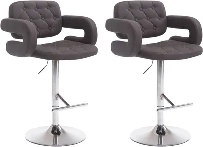 Produktbild von TPFLiving 2er Set Barhocker Dubai Gestell Metall in Chromoptik Stoff Dunkelgrau