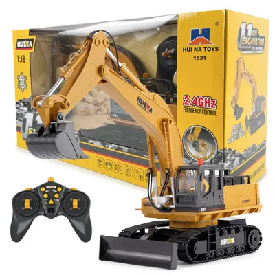 Obrázek produktu pro RC Bagr 1:16 – Kovový Dálkově Ovládaný Stavební Stroj s 11 Kanály, Světly & Zvuky, RTR Sada