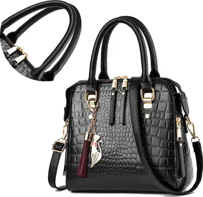 Produktbild von STILVORA Handtaschen Elegante aus schwarzem Öko-Krokodilleder – verstärkt, stilvoll, mit Schlüsselanhänger, perfekt für Alltag und besondere Anlässe