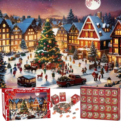 Productafbeelding van Adventskalender puzzel 2026 - Set van 1008 - Kerstpuzzel voor kinderen en volwassenen - 70 × 50 cm - Familie speelgoed cadeau