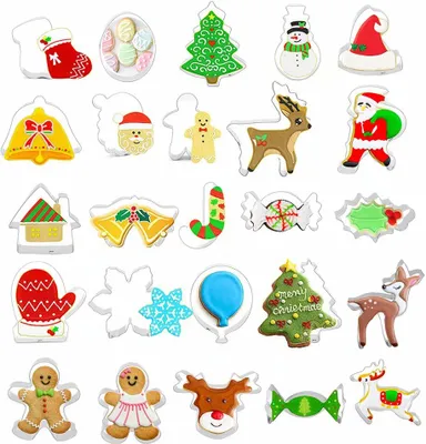 Produktbild von 25tlg. Fondant Ausstecher Ausstechformen Weihnachtsausstechformen Set aus Edelstahl - Keksausstecher Plätzchen Ausstecher Weihnachten für Motivtorten Tortendeko Kekse Backen Küche Zubehör