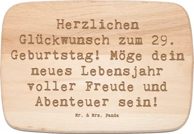 Produktbild von Mr. & Mrs. Panda Frühstücksbrettchen Spruch 29. Geburtstag Glückwunsch - Transparent - Geschenk, Küchenbrett, Happy Birthday, Frühstücksbrett, Holzbrett, positive Energie
