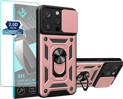 Produktbild von Armor Handyhülle für Apple iPhone 16 Pro mit 9H Displayglas Displayschutz Kameraschutz Handy Panzer Case Cover Schutzhülle Outdoor Farbe: Rosegold