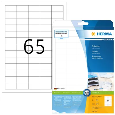 Produktbild von Etiketten Premium A4, weiß 38,1x21,2 mm Papier matt 1625 St.