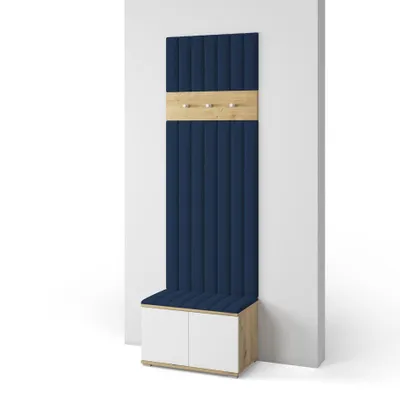 Produktbild von Garderoben-Set Aura version 12 mit Schuhregal und Polsterplatten, Ideal für Flur und Eingangsbereich (Weiß / Eiche Artisan, Trinity 30)