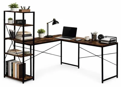 Produktbild von Eckschreibtisch mit Regalen, MDF & Metall, Loft-Stil