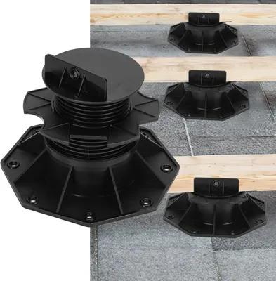 Immagine prodotto di Fiqops supporto per piedistallo 60-140 MM per tavole da decking per esterni in legno WPC Altezza regolabile sottostruttura in plastica capannone giardino terrazza set completo 60-140 MM 10 pezzi