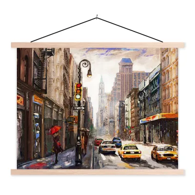 Produktbild von MuchoWow® Textilposter Gemälde - Stadt - Auto - Öl 40x30 cm mit holzfarbenen Rahmen - Bilder