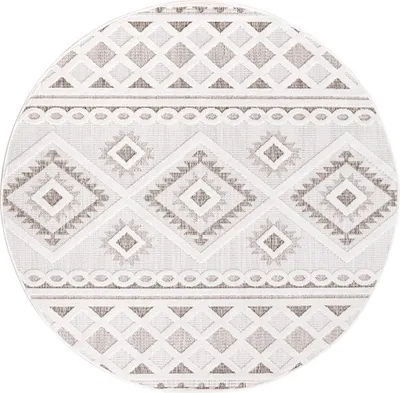 Produktbild von Teppich Outdoor Wetterfest - Rund 120 cm - für Balkon, Terrasse, Flur, Küche - Ethno-Look in Creme
