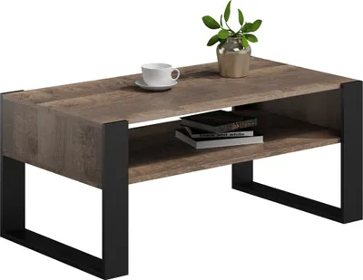 Produktbild von MATKAM Couchtisch KAJA H50 x B100 x T53,6 cm, offene Ablage unter der Tischplatte, Kufenbeine (Grange Eiche Retro Loft)