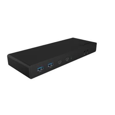 Produktbild von ICY BOX IB-DK2245AC, DisplayLink™, 2x DisplayPort™ oder 2x HDMI® Schnittstelle bis zu 4096x2160@60 Hz, Kabelgebunden, USB 3.2 Gen 1 (3.1 Gen 1) Type-C, 65 W, 3,5 mm, 10,100,1000 Mbit/s, Schwarz