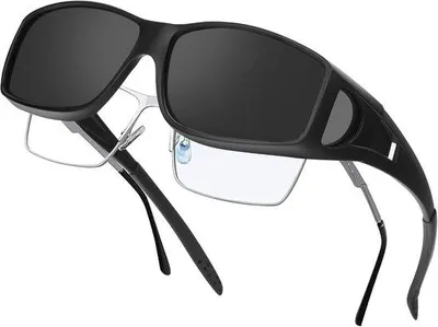Zdjęcie produktu dla Okulary przeciwsłoneczne zakładane na okulary korekcyjne - czarne - polaryzacyjne z boczną ochroną - dla mężczyzn i kobiet, idealne do uprawiania sportu i jazdy
