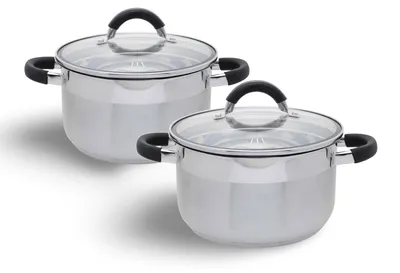 Image de Lot de 2 casseroles en acier inoxydable « Milan » 3,5 l 24 x 17 cm Casseroles Set de casseroles Casseroles 2 casseroles + couvercles