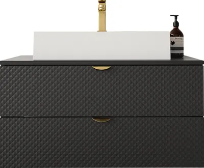Produktbild von MIRJAN24 Waschbeckenschrank Aniabo 01 mit Siphon, Keramik Waschbecken, Griffe in der Farbe Gold (Farbe: Schwarz)