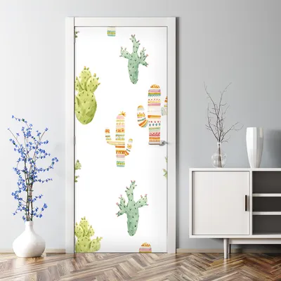 Produktbild von Dekorative Türtapete selbstklebend Türposter Tapete Türaufkleber Aquarell Kakteen 70 x 200 cm