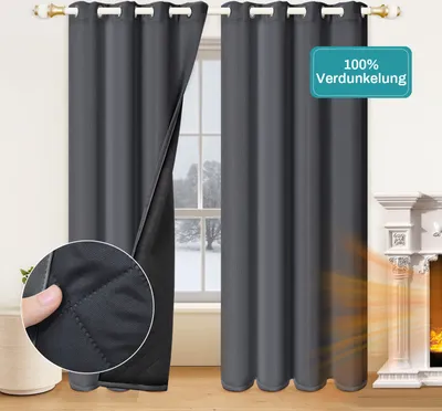Produktbild von 100% Blackout Tür Vorhänge Drei Schicht Thermisch Isolierte Vorhänge Schalldichter Vorhang Lärmreduzierende Vorhänge für Wohnzimmer B132xH244cm